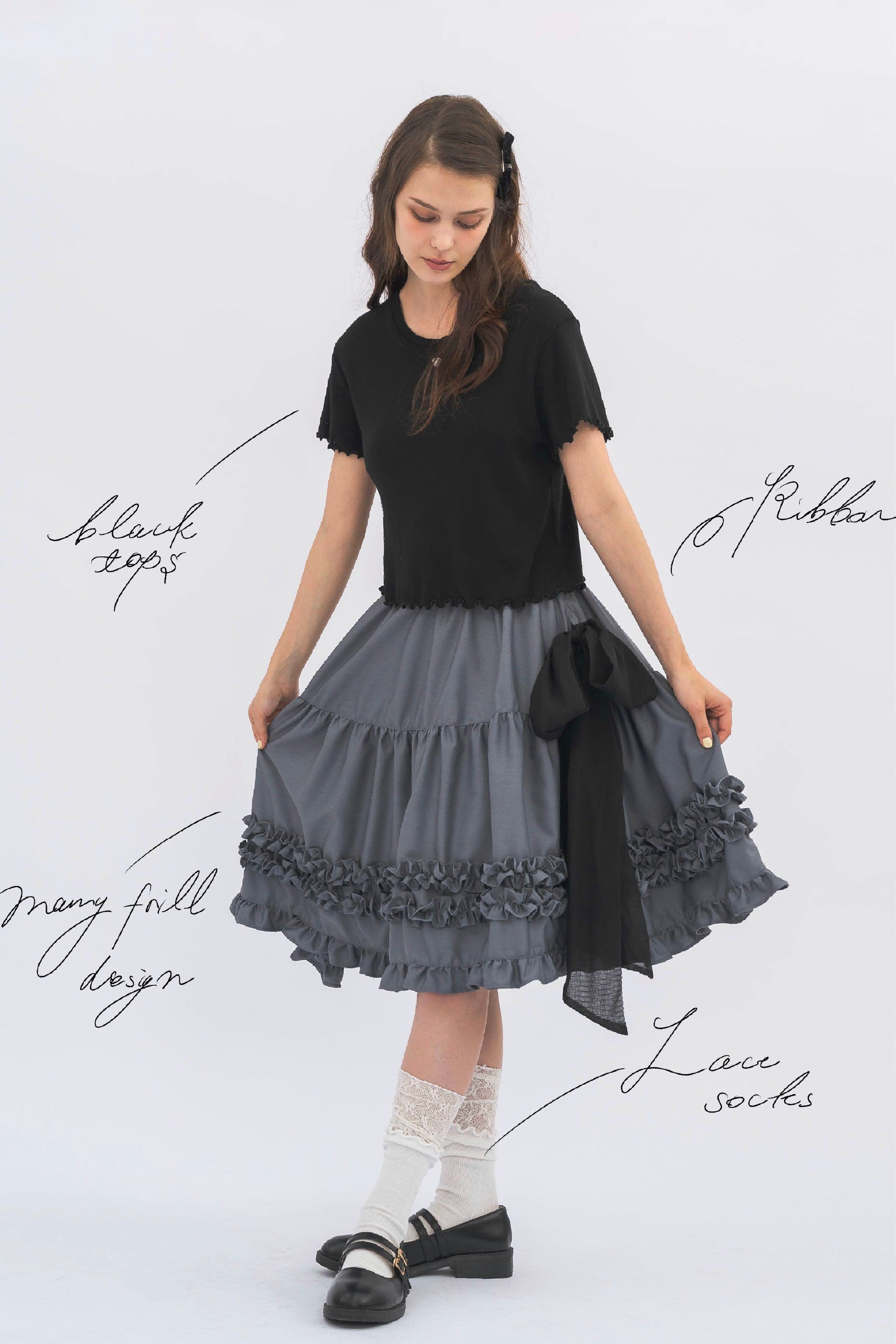 asymmetry frill 2way ribbon skirt | ファッション通販サイト NUGU