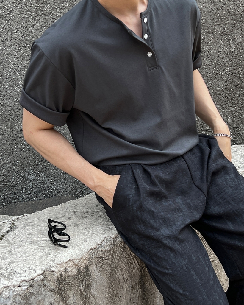 は*く様 ウール天竺 半袖 ヘンリーネックTシャツ　2 BLACK ウール天竺 半袖 ヘンリーネックTシャツ 2 BLACK