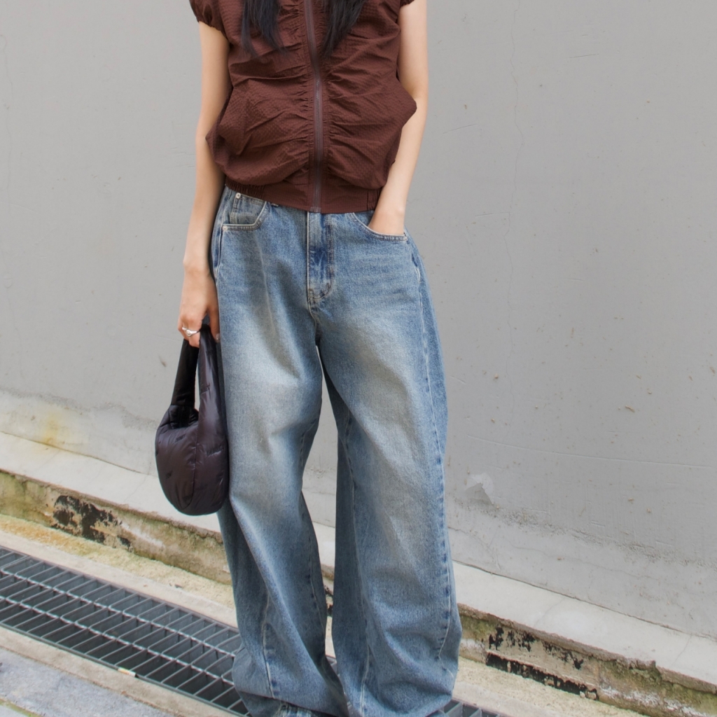 ♡anuans♡サイドタックカジュアルワイドデニム anuans サイドタック