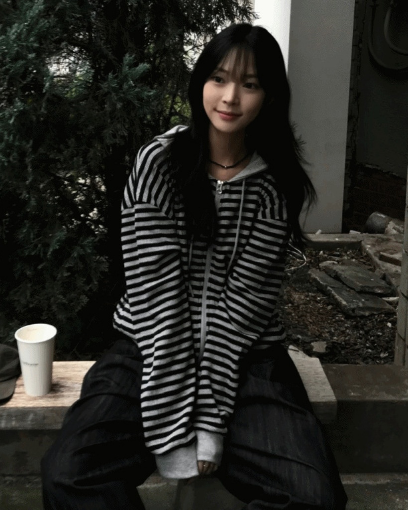 ボーダーニットパーカー/ジップアップパーカー | ファッション