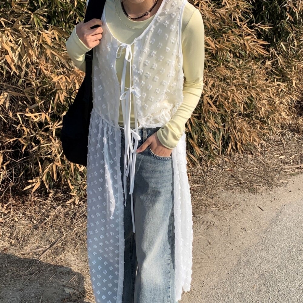 シースルーリボンノースリーブビスチェロングワンピース2color