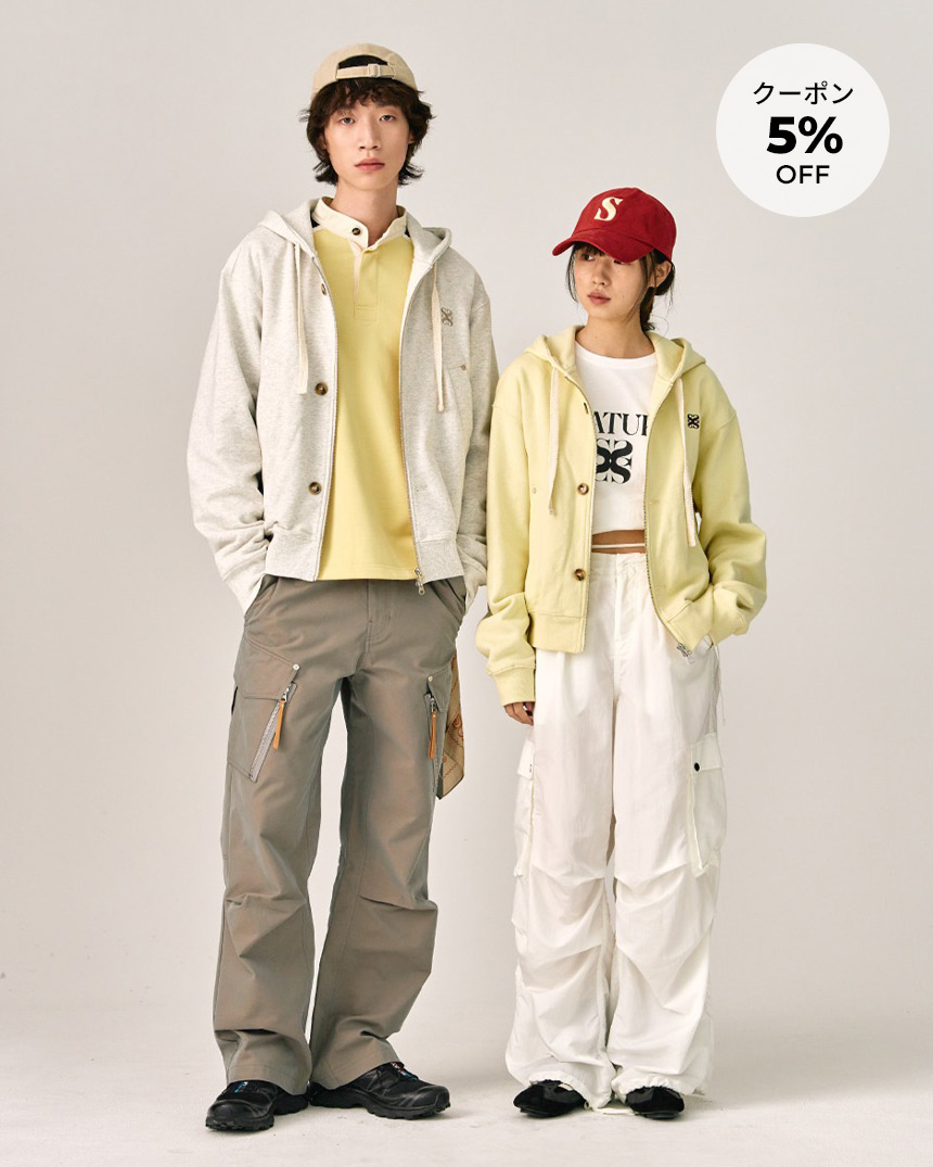 メンズ ボタンアップ長袖シャツ ドローストリングカーゴパンツ