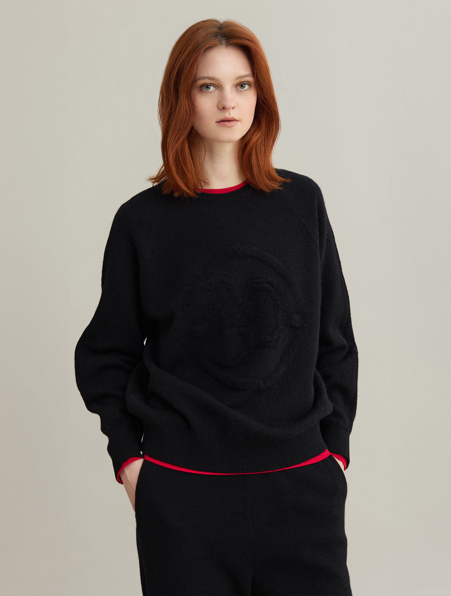 Wool 100%] M Logo Embroidery Round Pullover - Grey | ファッション