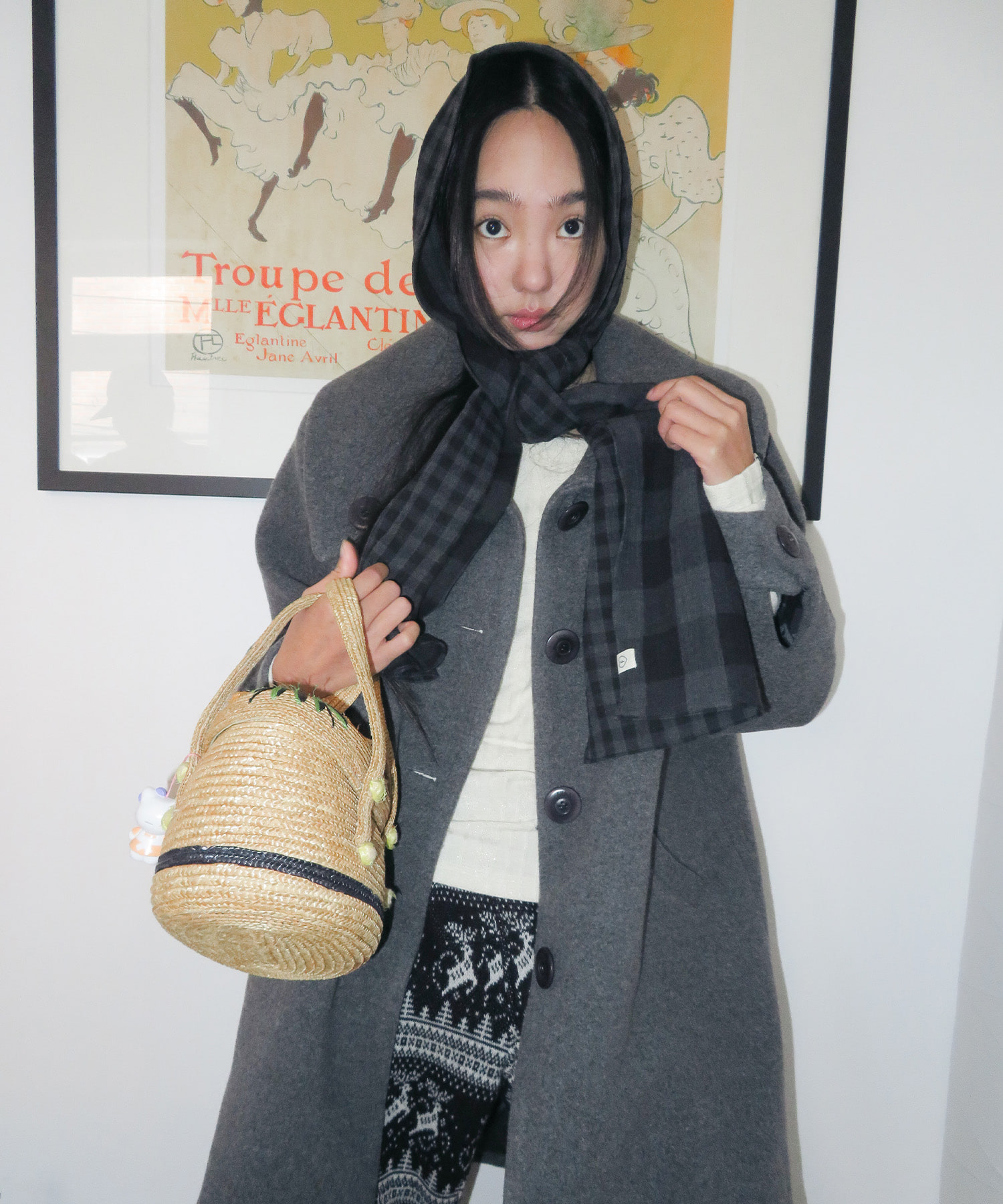 Twin-Check Scarf, Black