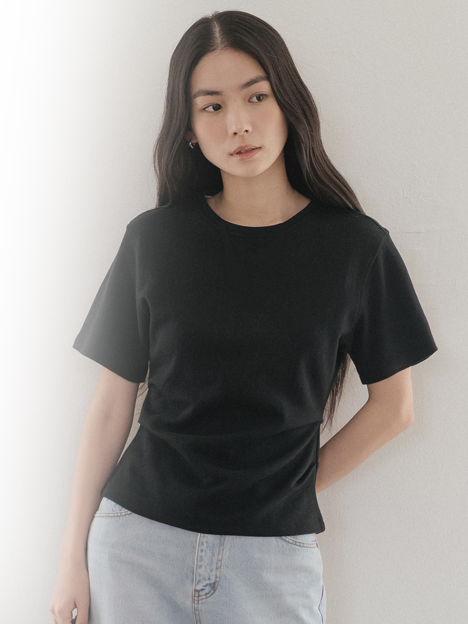 Drape half sleeve t-shirt [TISU05TS07]_Black