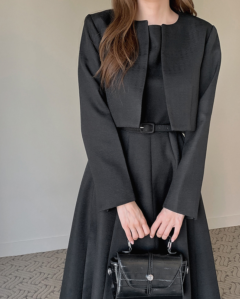 ツイードジャケット&ノースリーブロングワンピースセット