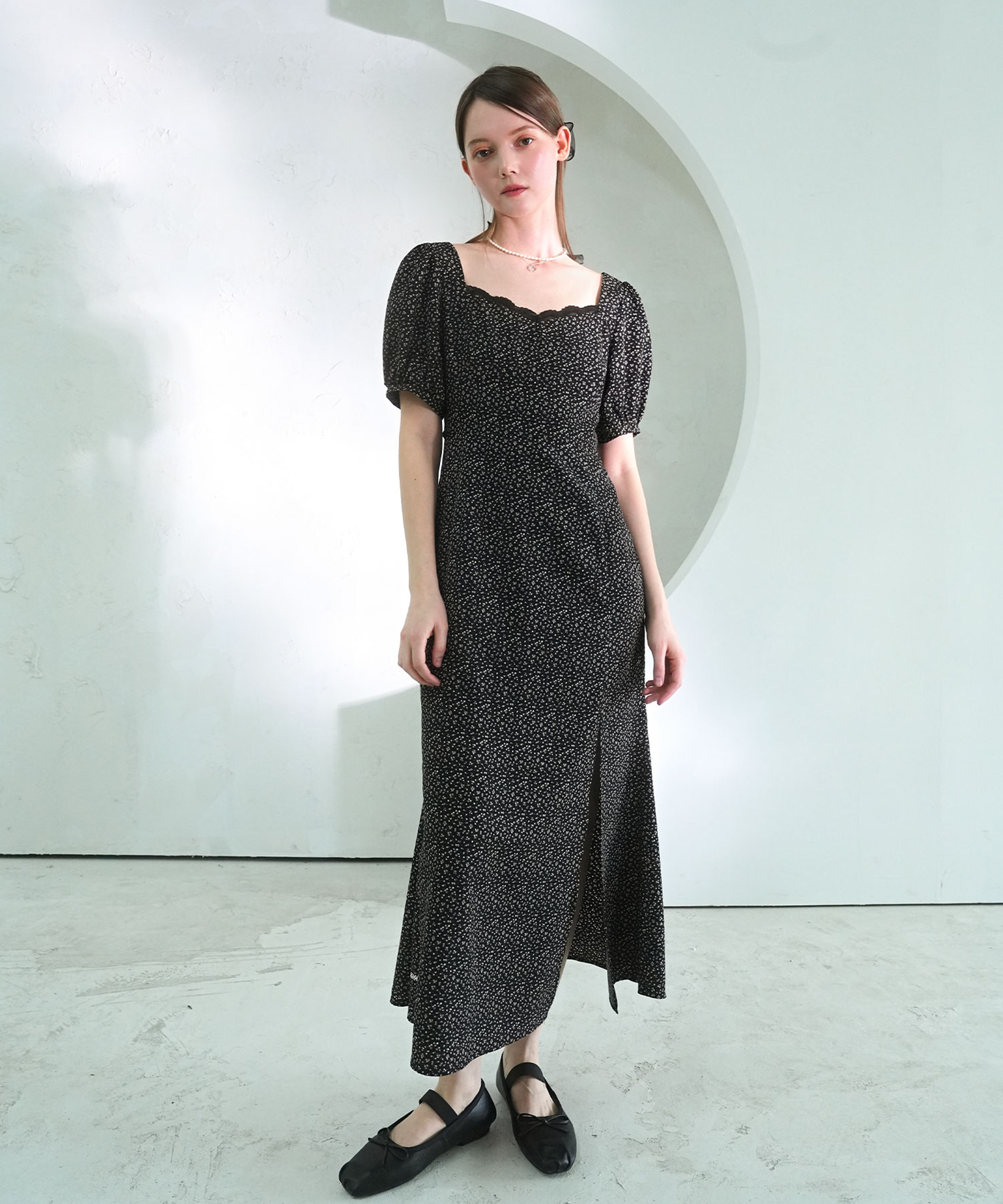 Heart Slit Long Dress BLACK