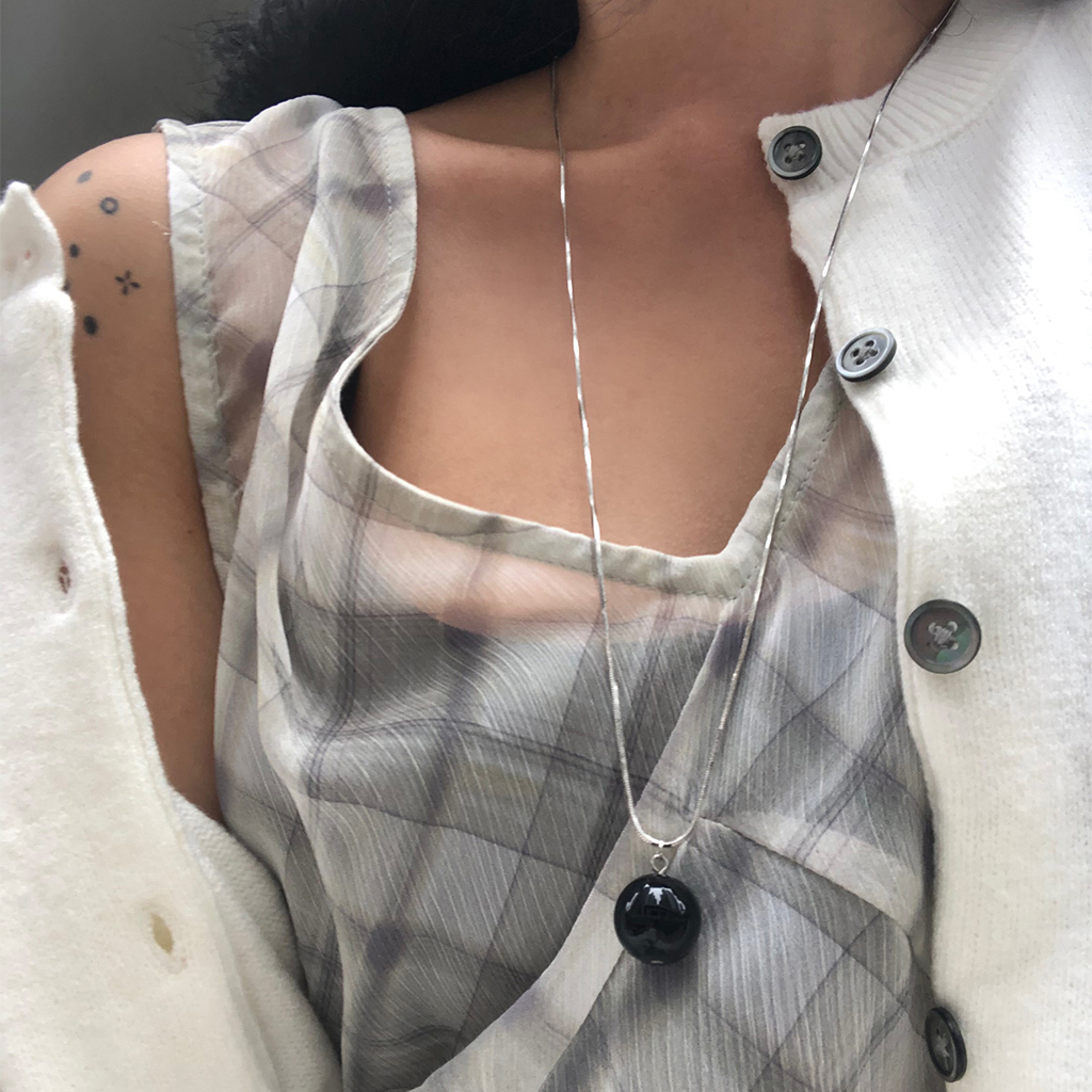  Order シルバーネックレス ブラックストーン black ball necklace (silver) | ファッション通販サイト NUGU