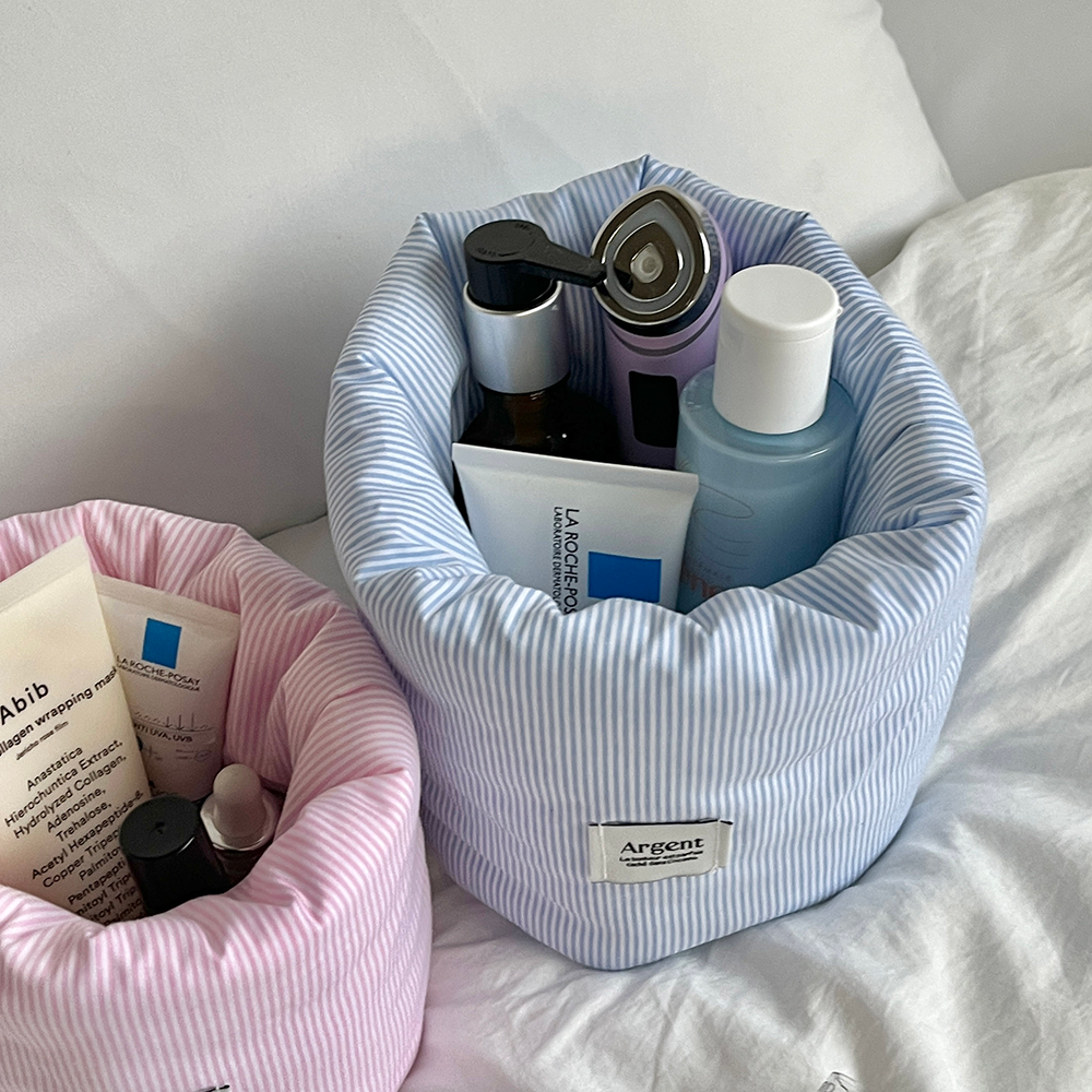 Argent puff basket - stripe blue