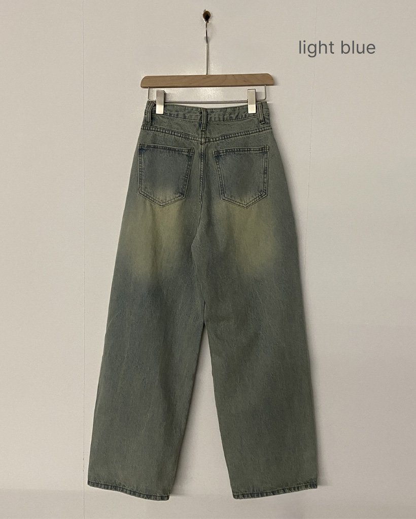 丈選べる] ヴィンテージ ウォッシュ タック ワイド デニム (4color