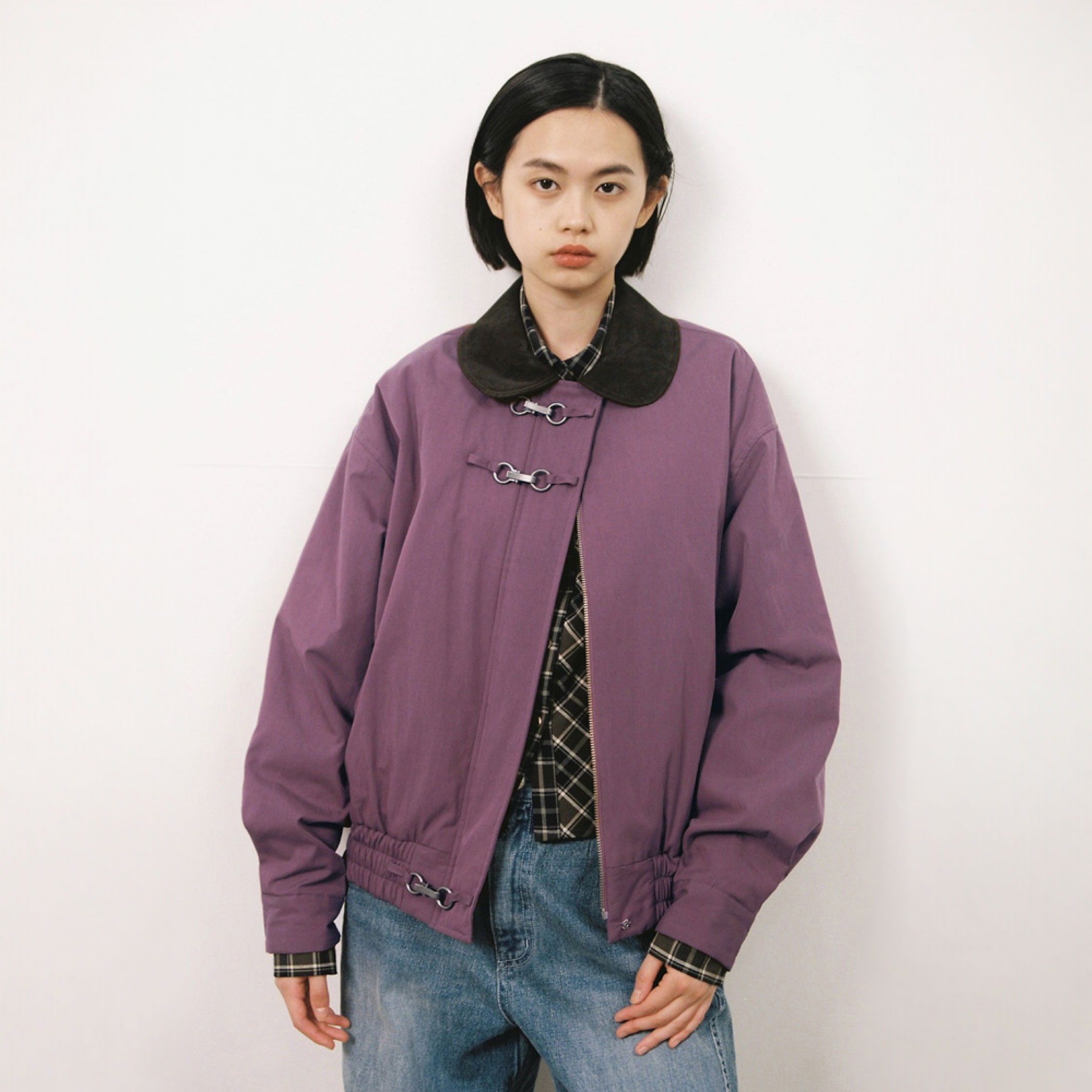 buckle bomber jacket, wine