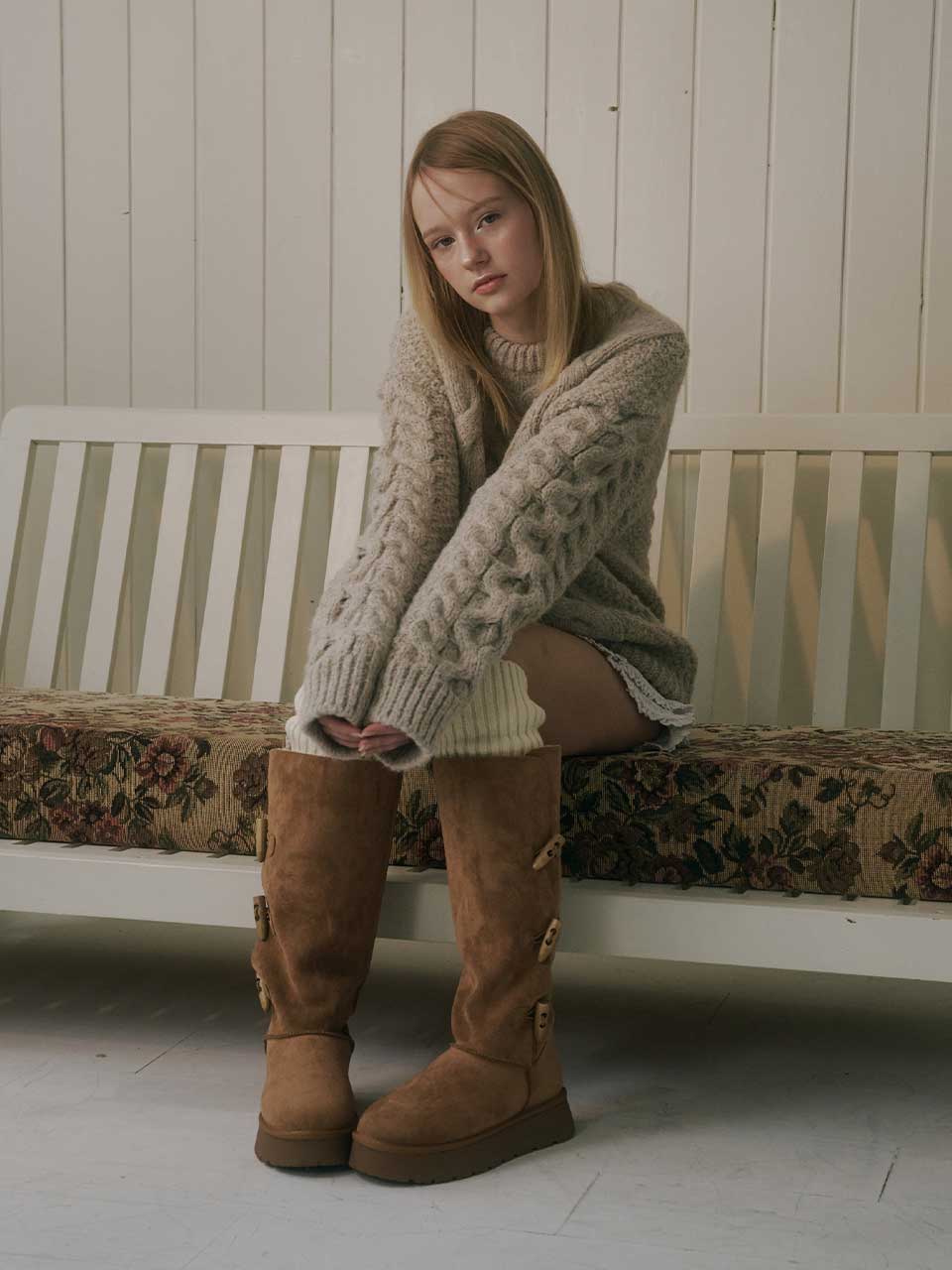 Three Button Fur Long Boots - Chestnut