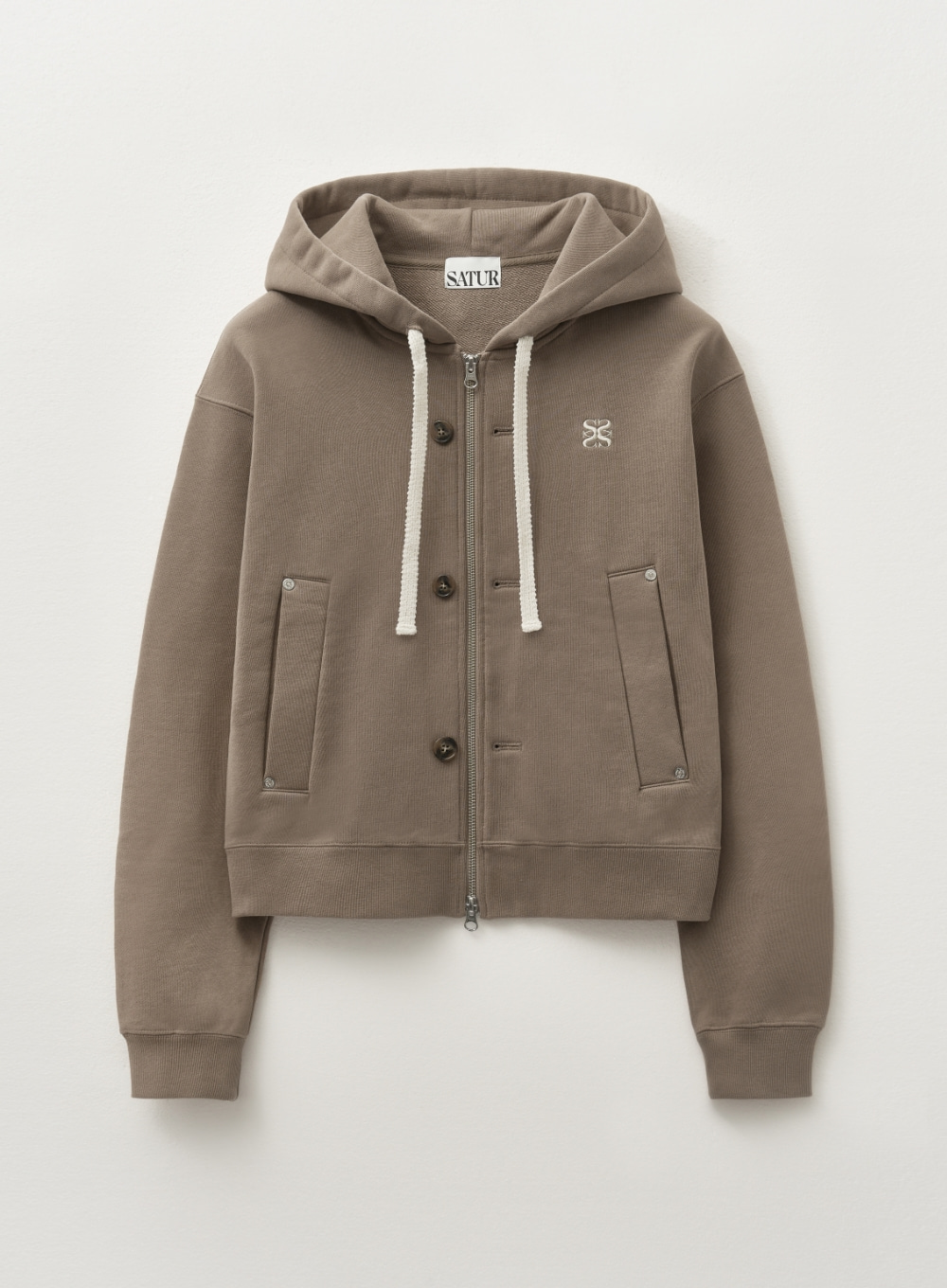 [SATUR]Lawton Loose Fit フードジップアップ★新作・24AW★ W) Lawton Loose Fit Hood Zip-up - Burgundy | ファッション
