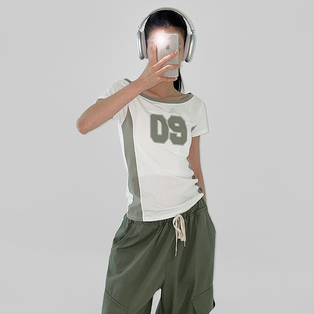 [original] スピンドプリントオフショルダー半袖Tシャツ