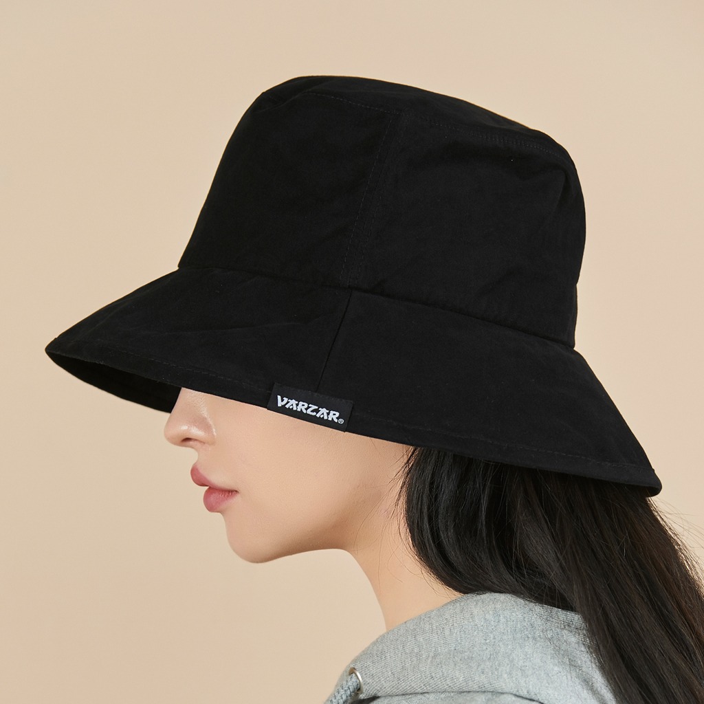 ★VARZAR★ Wide Brim Washed Bucket Hat Black wide brim washing bucket hat black - VARZAR | 60% - Asian