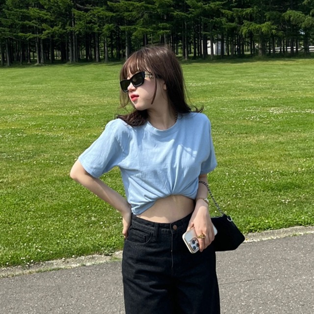 ベーシックカラークロップドTシャツ