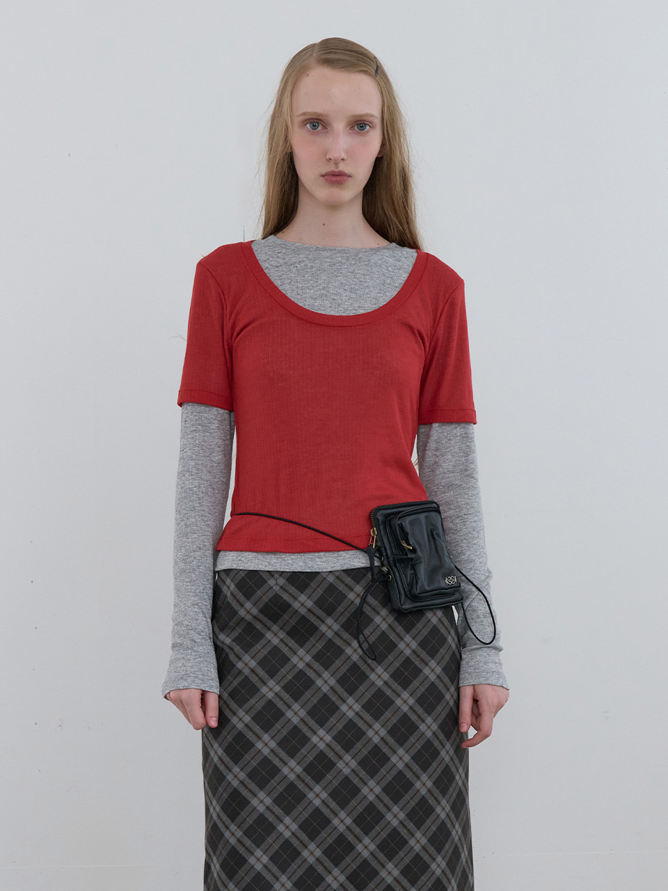 [yu x kijun] Layered Jersey Top Red
