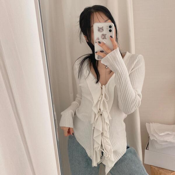 リボン結び カラー ニット | ファッション通販サイト NUGU 