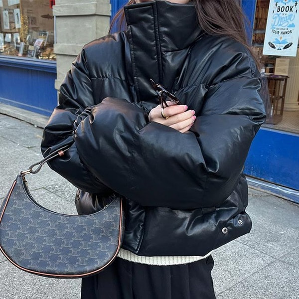 クロップド レザー ジャケット M ブラック クロップドダウンジャケット レザー 黒