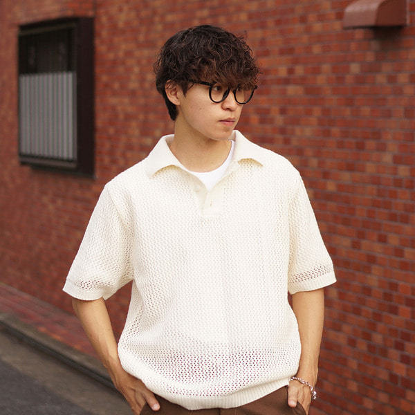 新品【emmi】ブラウン 透かし編みポロシャツ 透かしニットポロ（ニット）｜eimy istoire（エイミー