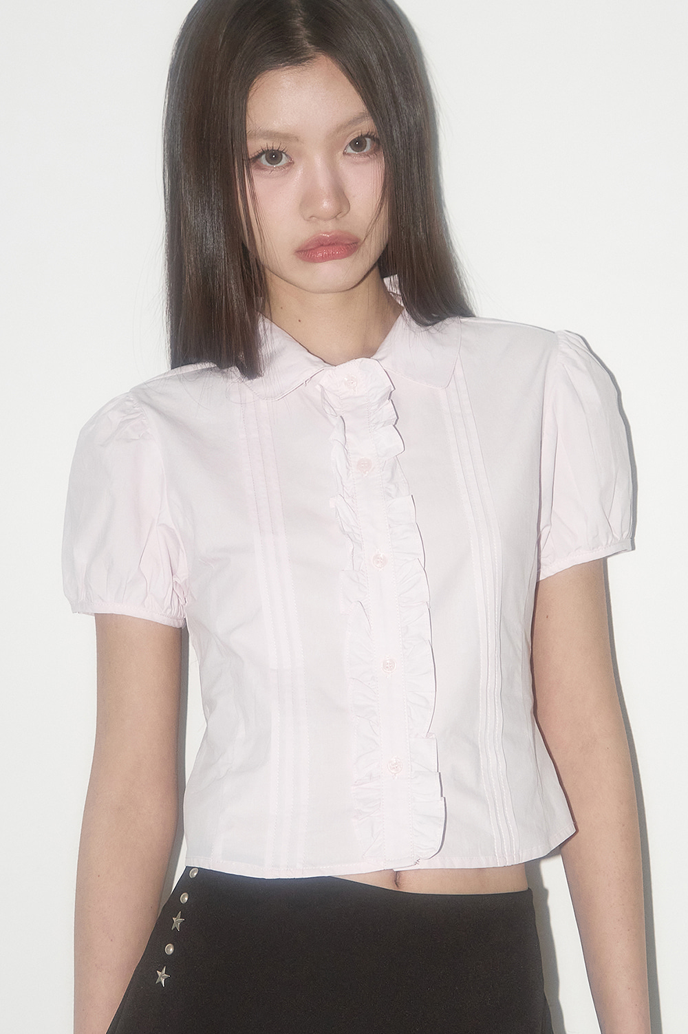 One Shoulder Stud Stripe Top Black Ivory | ファッション通販