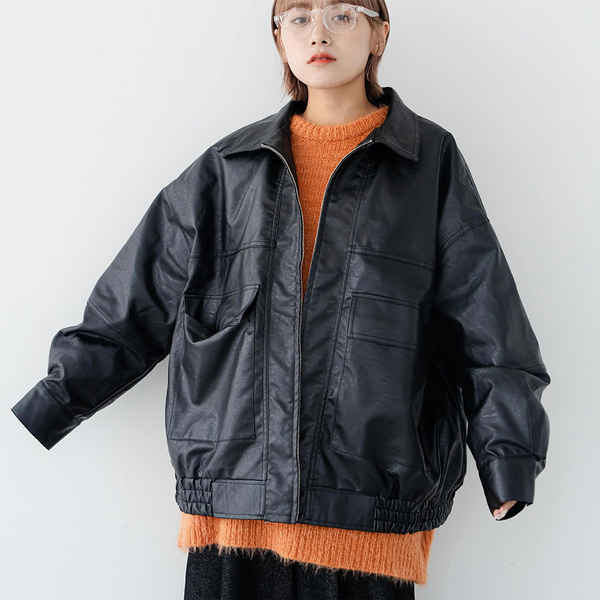 スタンドネックフェイクレザージャケット | ファッション通販サイト NUGU