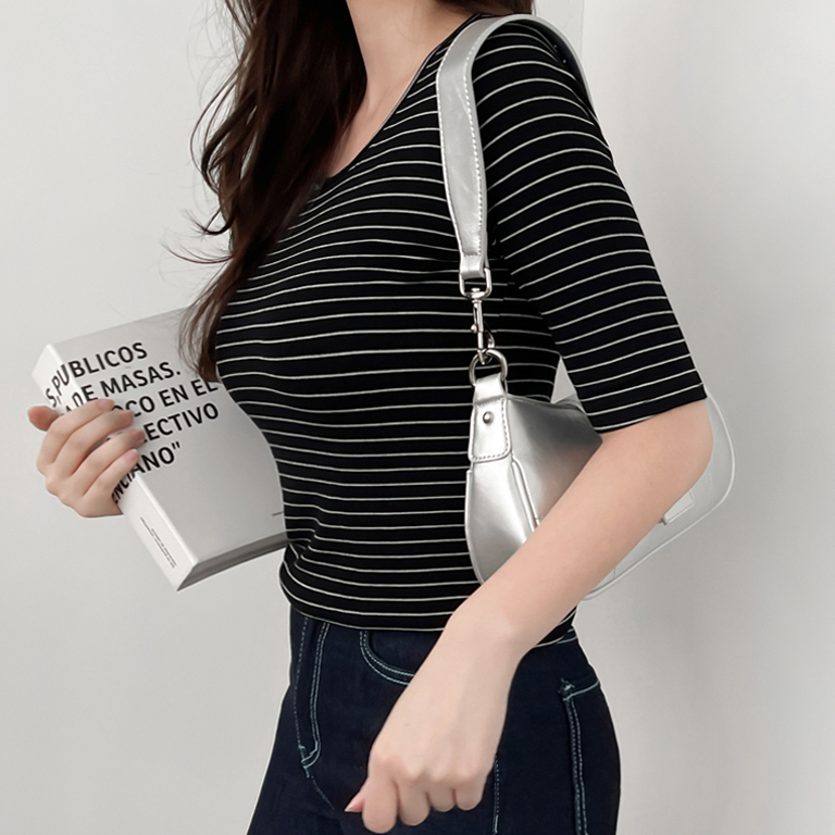 国内発送 IMPURE ボーダー Uネック半袖Tシャツ ボーダーUネック5分丈半袖Tシャツ | ファッション通販サイト NUGU
