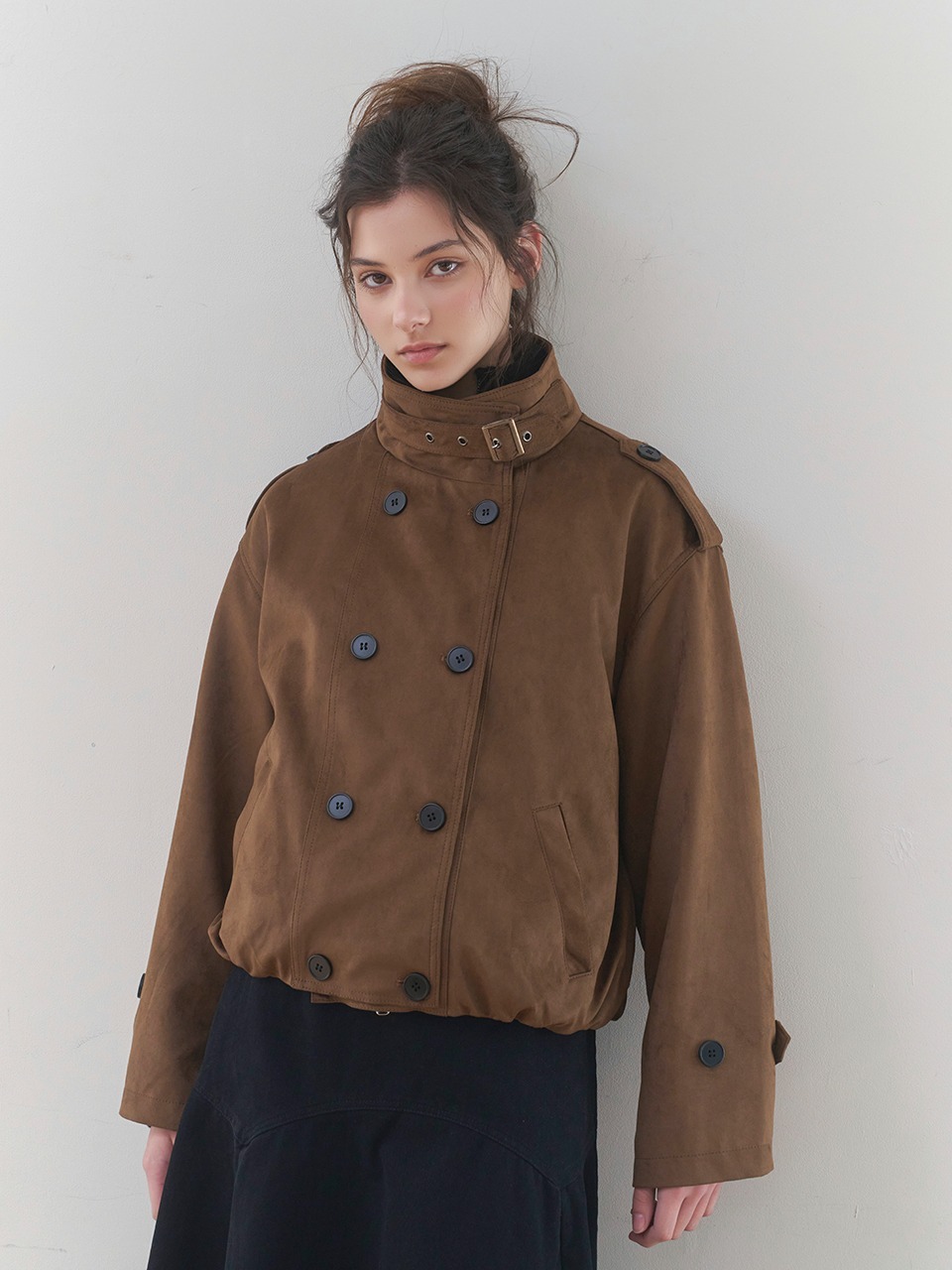 Double Button High Neck Trench Coat