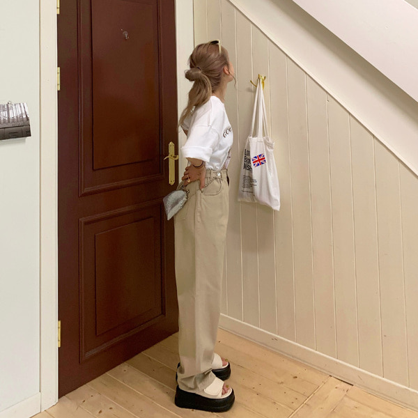 パンツ Gyeong : 24FW / Puff Pants (2colors) コットンツイル ストレートパンツ（55-02PE29-203）｜パープル