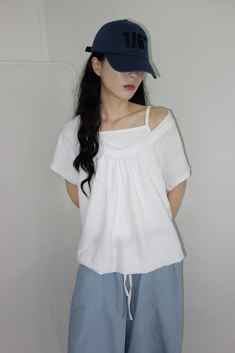 プヨオフショルダービッグドット半袖Tシャツ