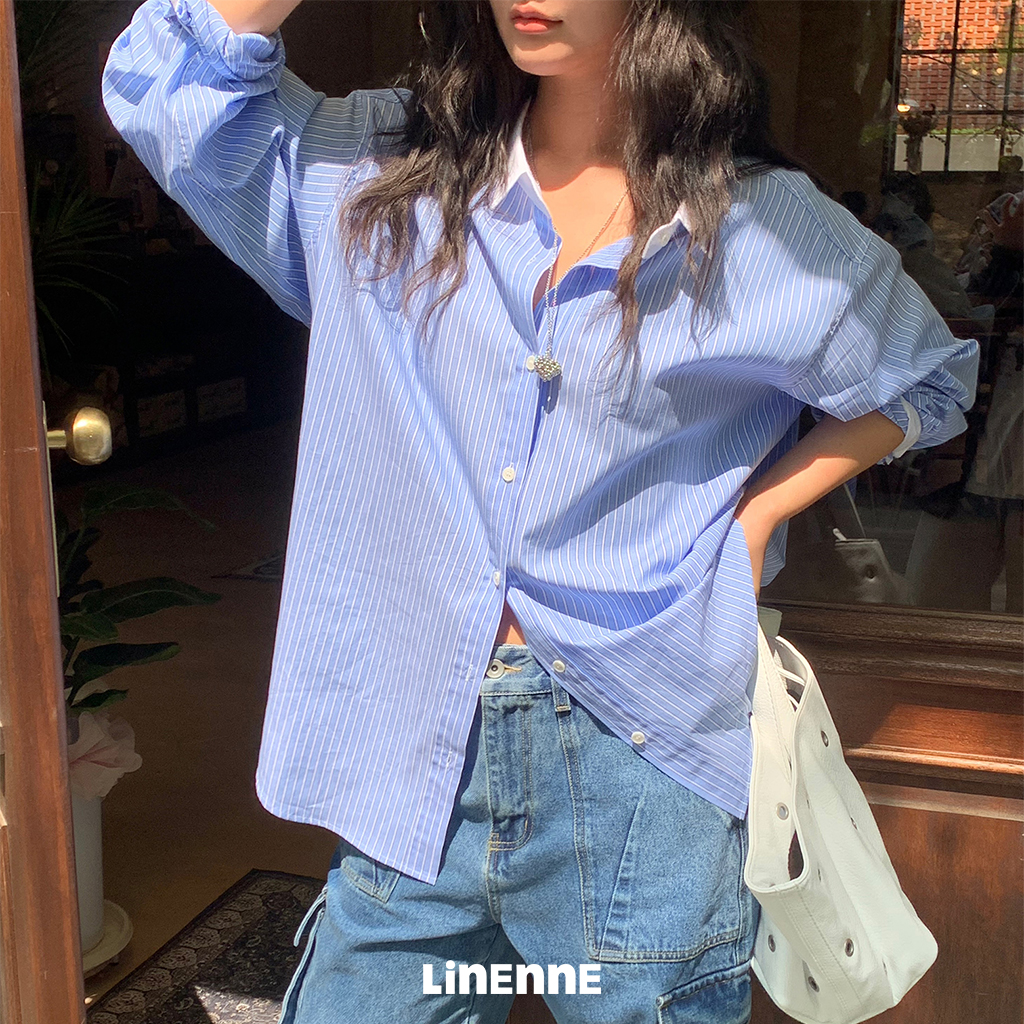 [original] capri stripe over shirt (ocean blue)