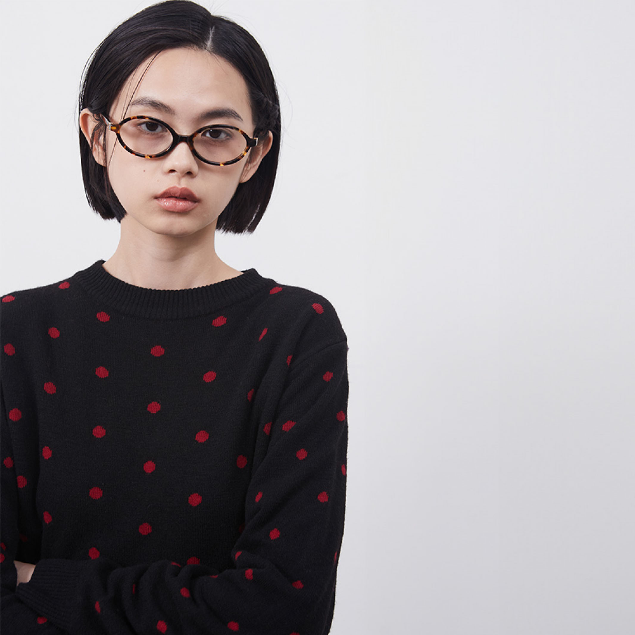 cashmere dot knit, black red