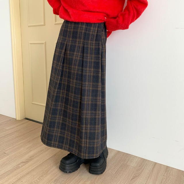 ウールプリーツロングチェックスカート | ファッション通販