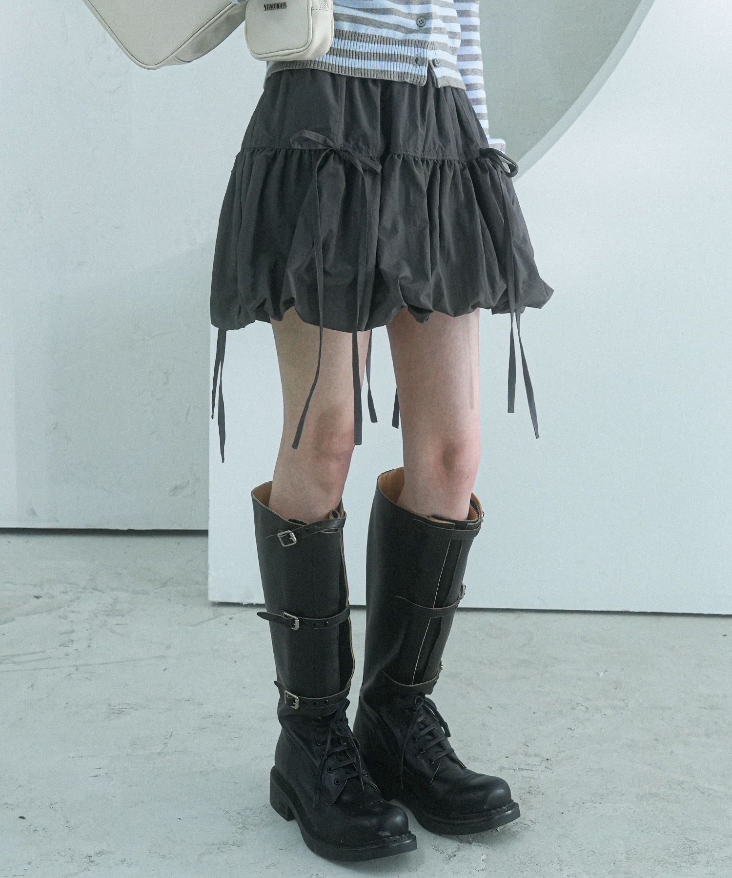 スカート Back ribbon mini skirt 0907 ANDMARY】Back ribbon mini skirt