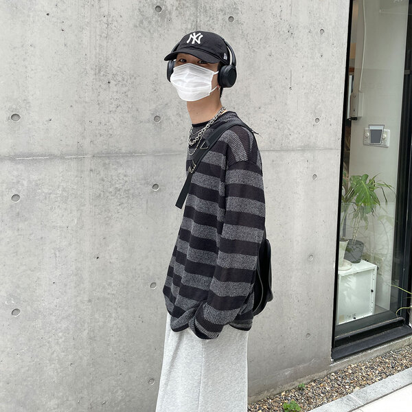 ユニセックス)ボーダーニットロングTシャツ | ファッション通販