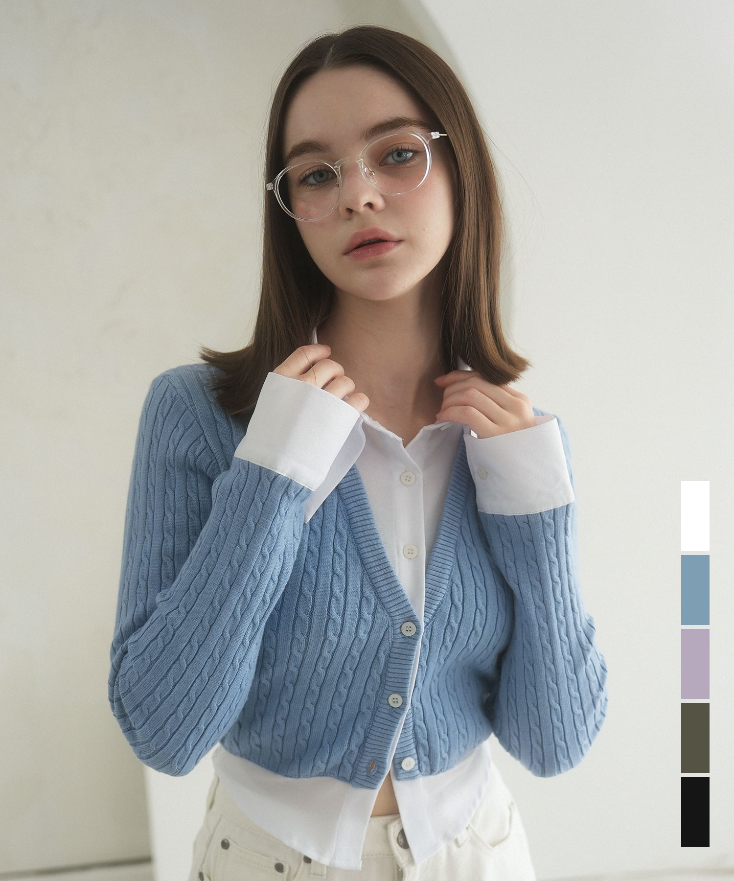 Shirt Layered Cable Cardigan - 5COL