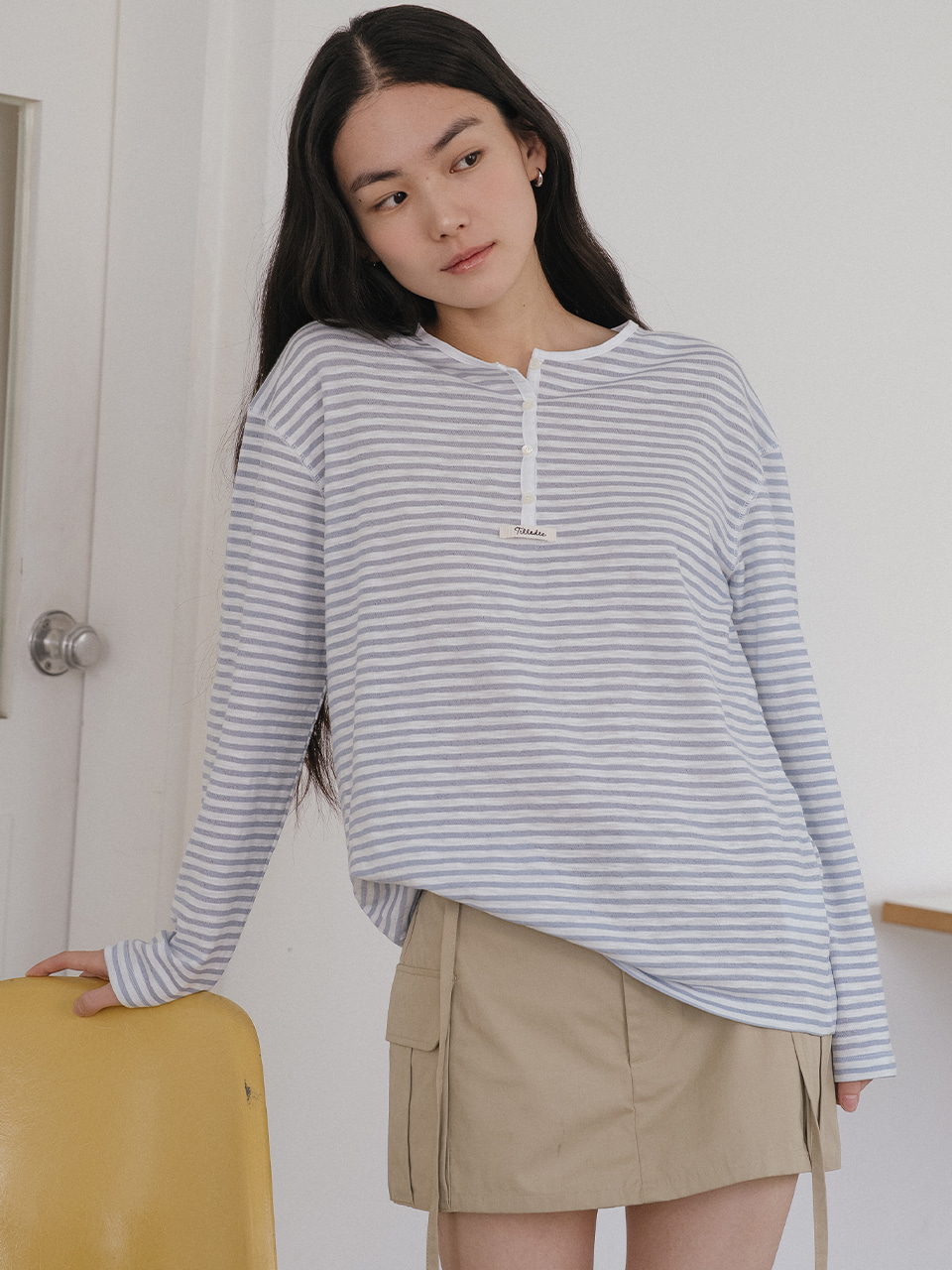 4-Button point stripe t-shirt [TISU05LT01]_Sky blue