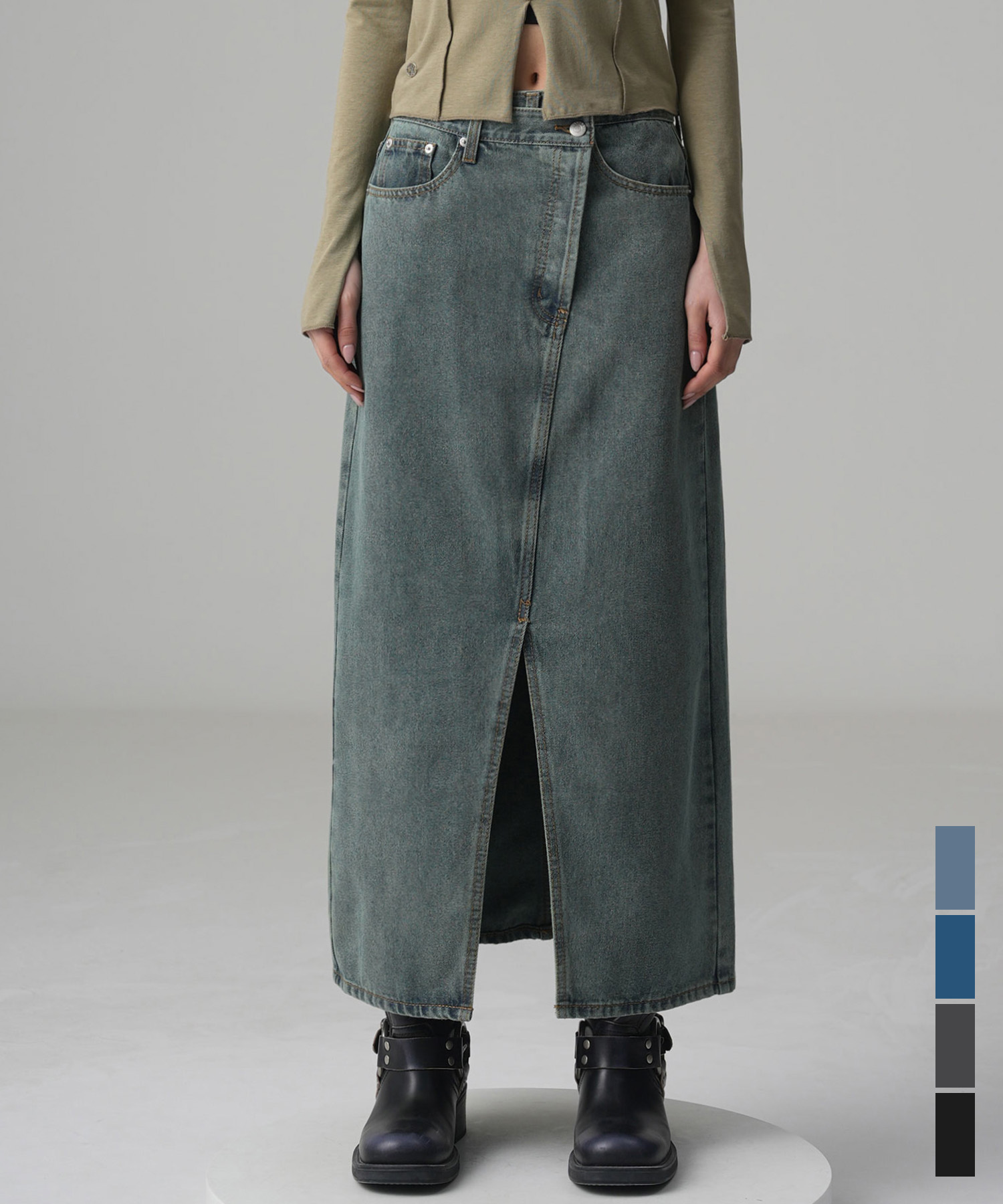 Stella Slit Long Denim Skirt - 4COL
