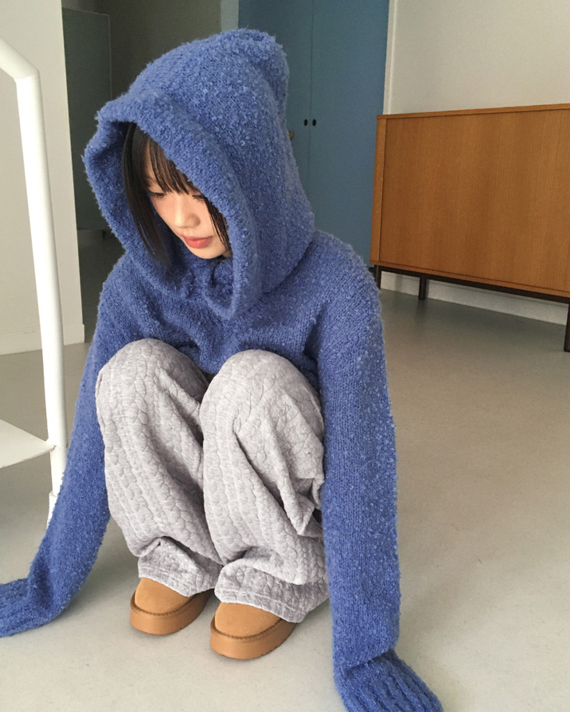 [SET]バラクラバ&ブークレVネッククロップドニットセット