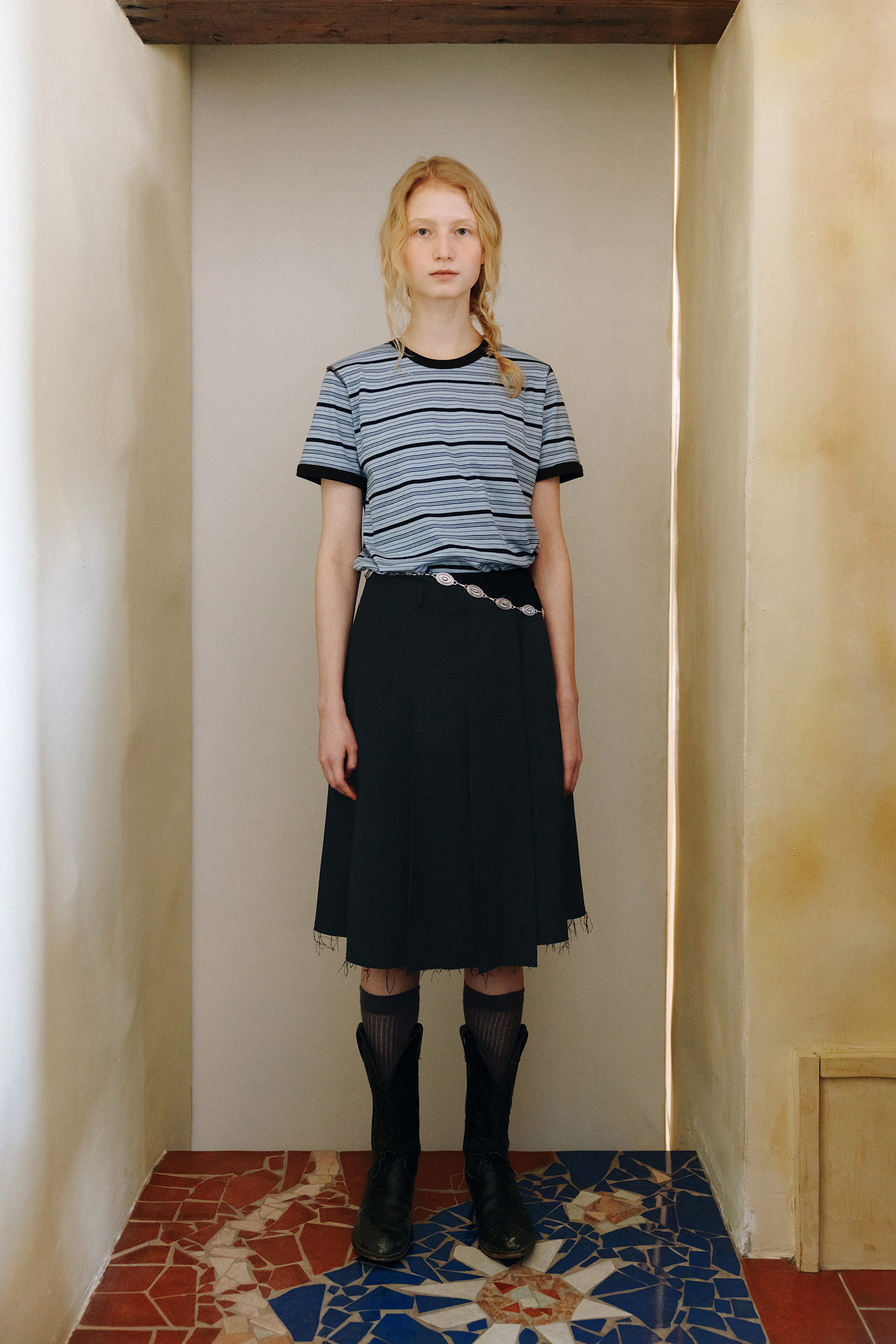 smooth stripe ringer tee (sky blue)
