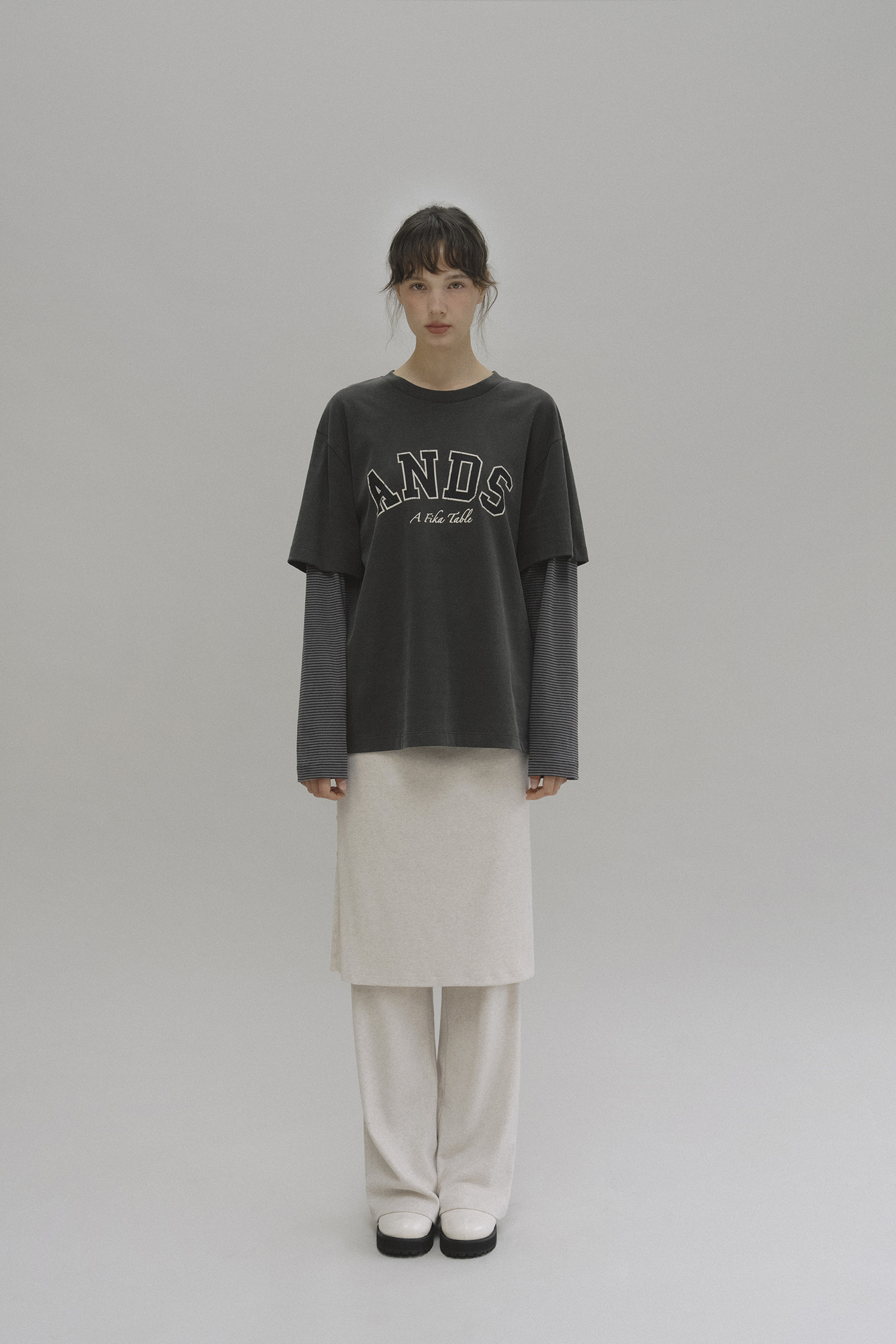 Naia layered skirt pants (oatmeal melange)