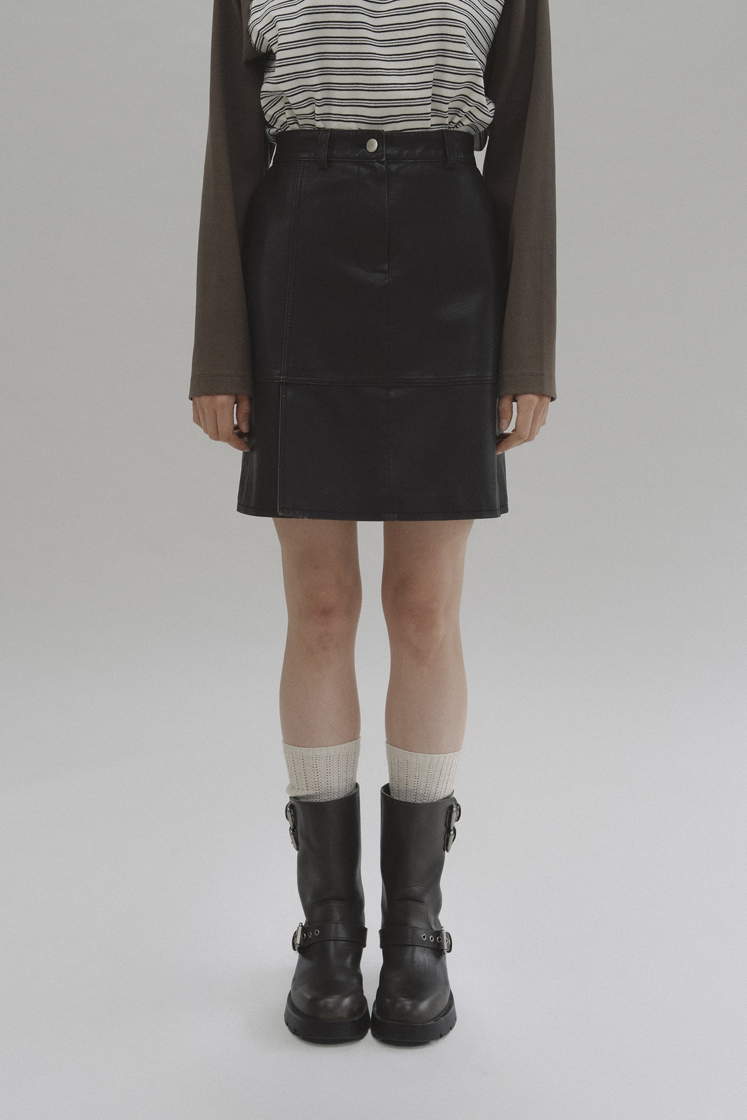 Vintage leather midi skirt (black)