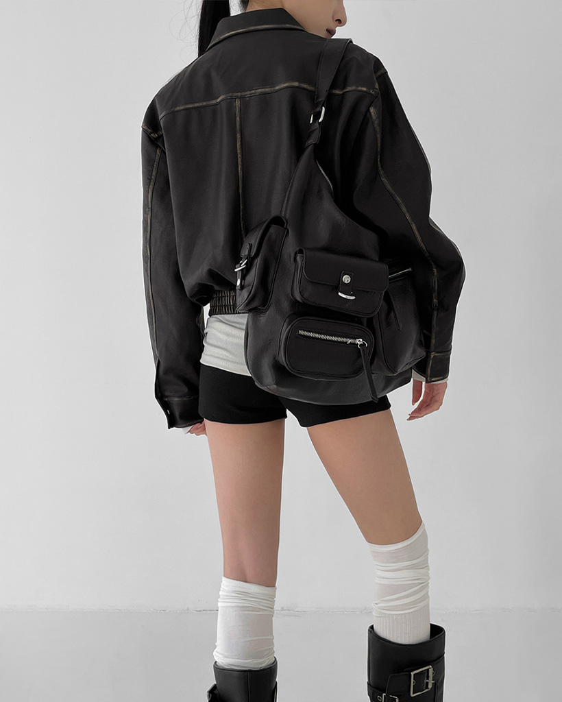 BLACKUPヒベンヴィンテージレザーライクジャンパー BLACKUP】ヒベンヴィンテージレザーライクジャンパー BLACKUP