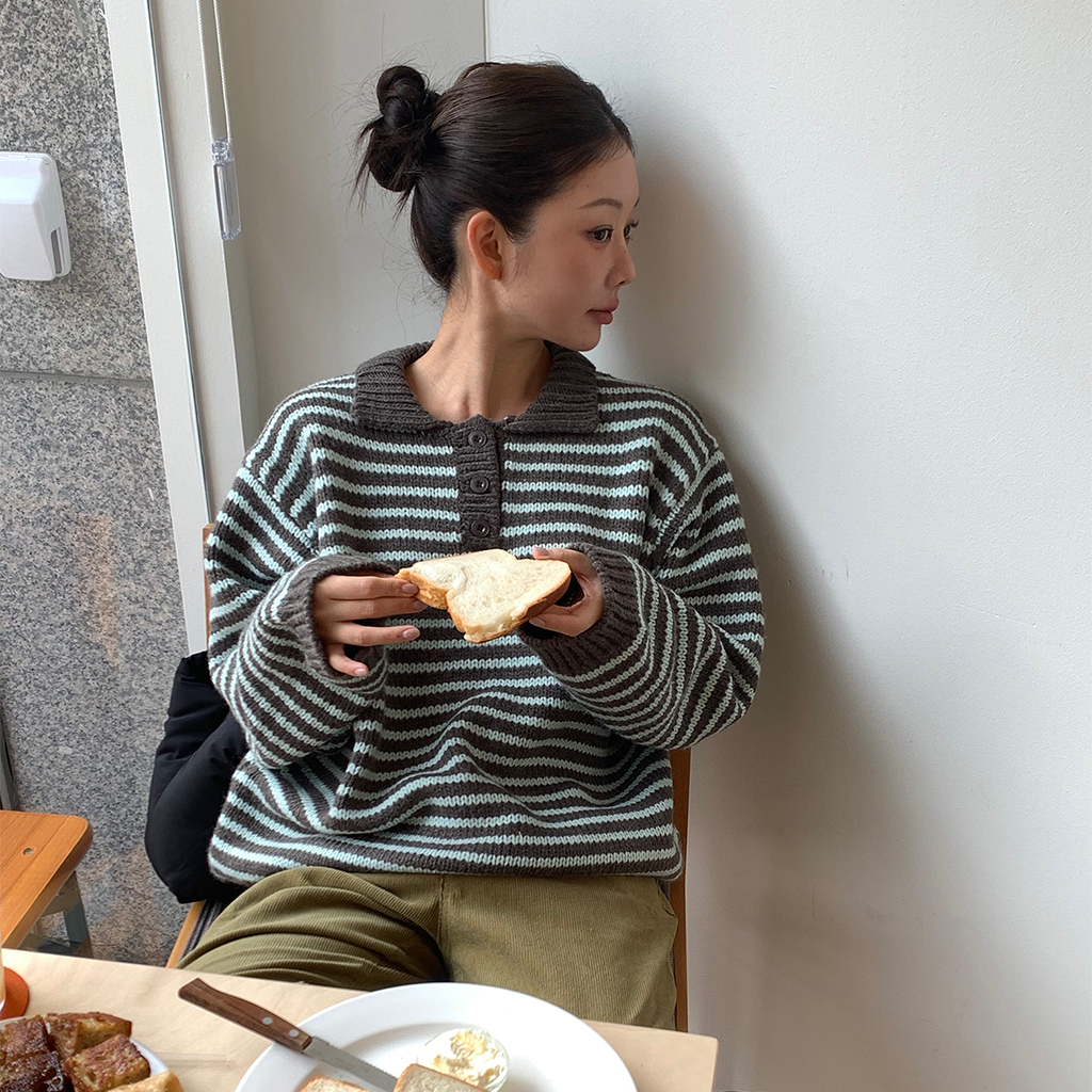 ボーダー柄 クルーネック ニット (crown stripe knit (2color))