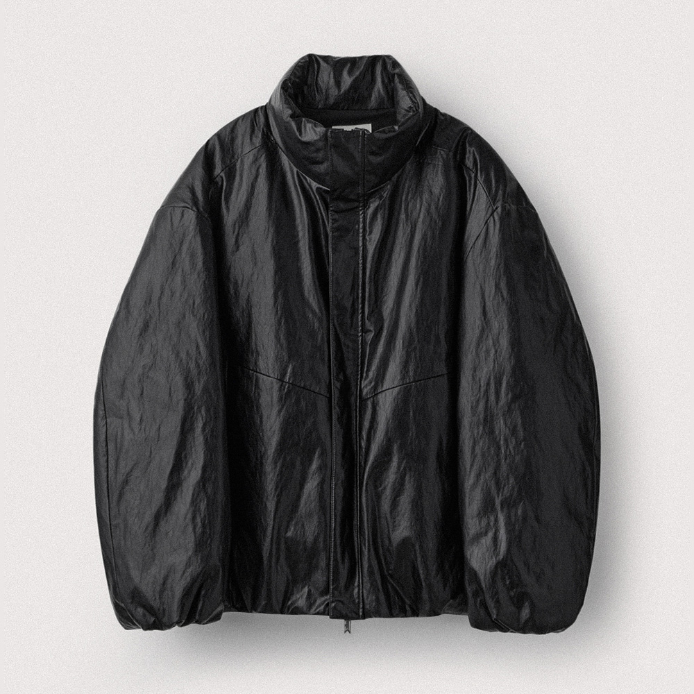Faux Leather Puffer Jacket_Black