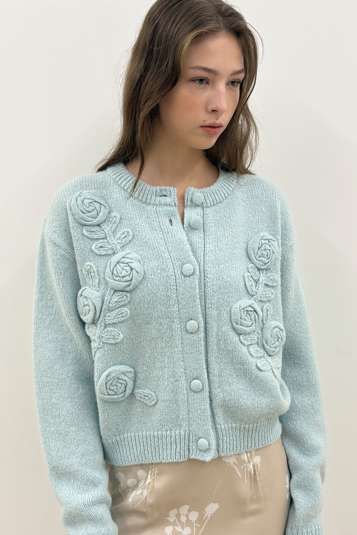 【購入特典】[tokki x Sinoon] Rose Artwork Hairy Cardigan (Mint)