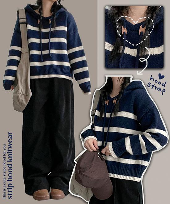 ネイバーフッド NEIGHBORHOOD ボーダー柄モヘア風フードニット 黒白 3301325g0027_1.jpg