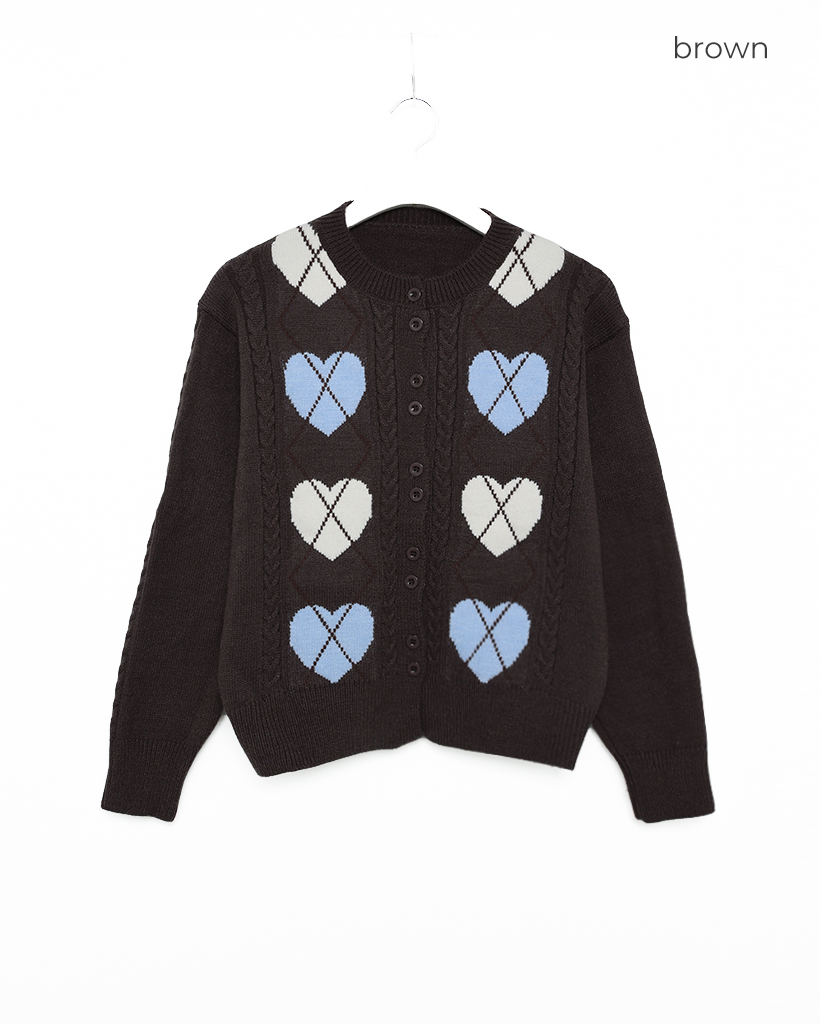 ハートアーガイルラウンドネックカーディガン | ファッション通販