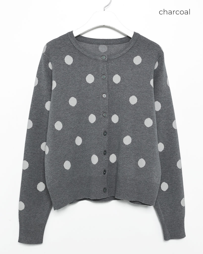 ポルカドットラウンドネックニットカーディガン | ファッション通販