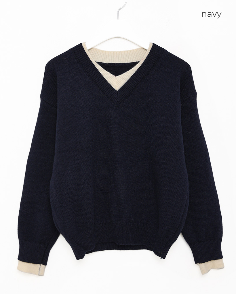 HER.『Ｖネックニット』 Vネック カレッジニット プルオーバー [全3色] – muta Online Store
